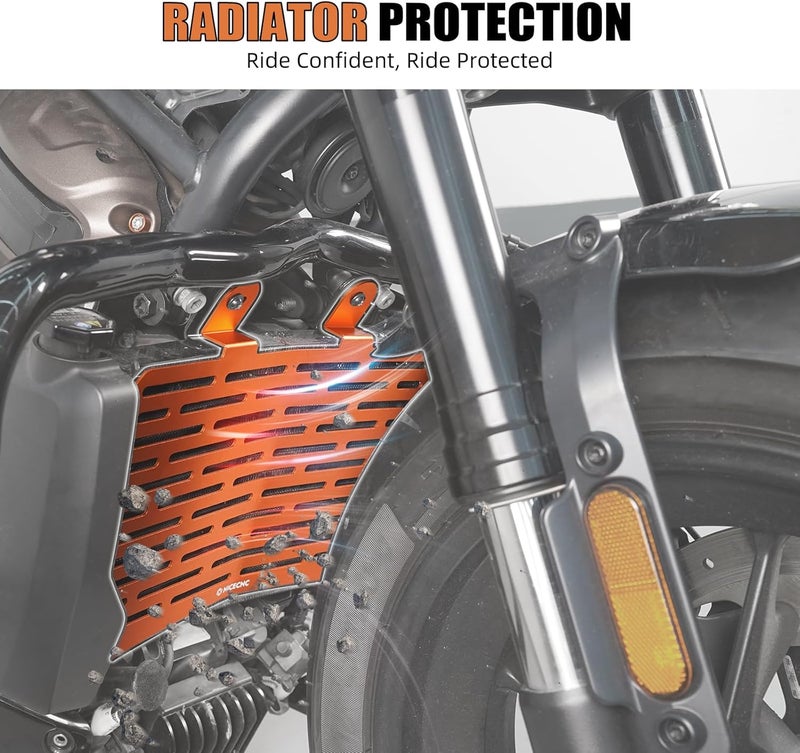 NICECNC Orange Radiator Protection Grille Radiator Shield Compatible with Harley Sportster S RH1250S 2021, 2022, 2023, 2024 - Image 3